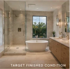 Rendering of the bathroom, target finished condition