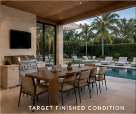 Rendering of the outdoor dining area, target finished condition